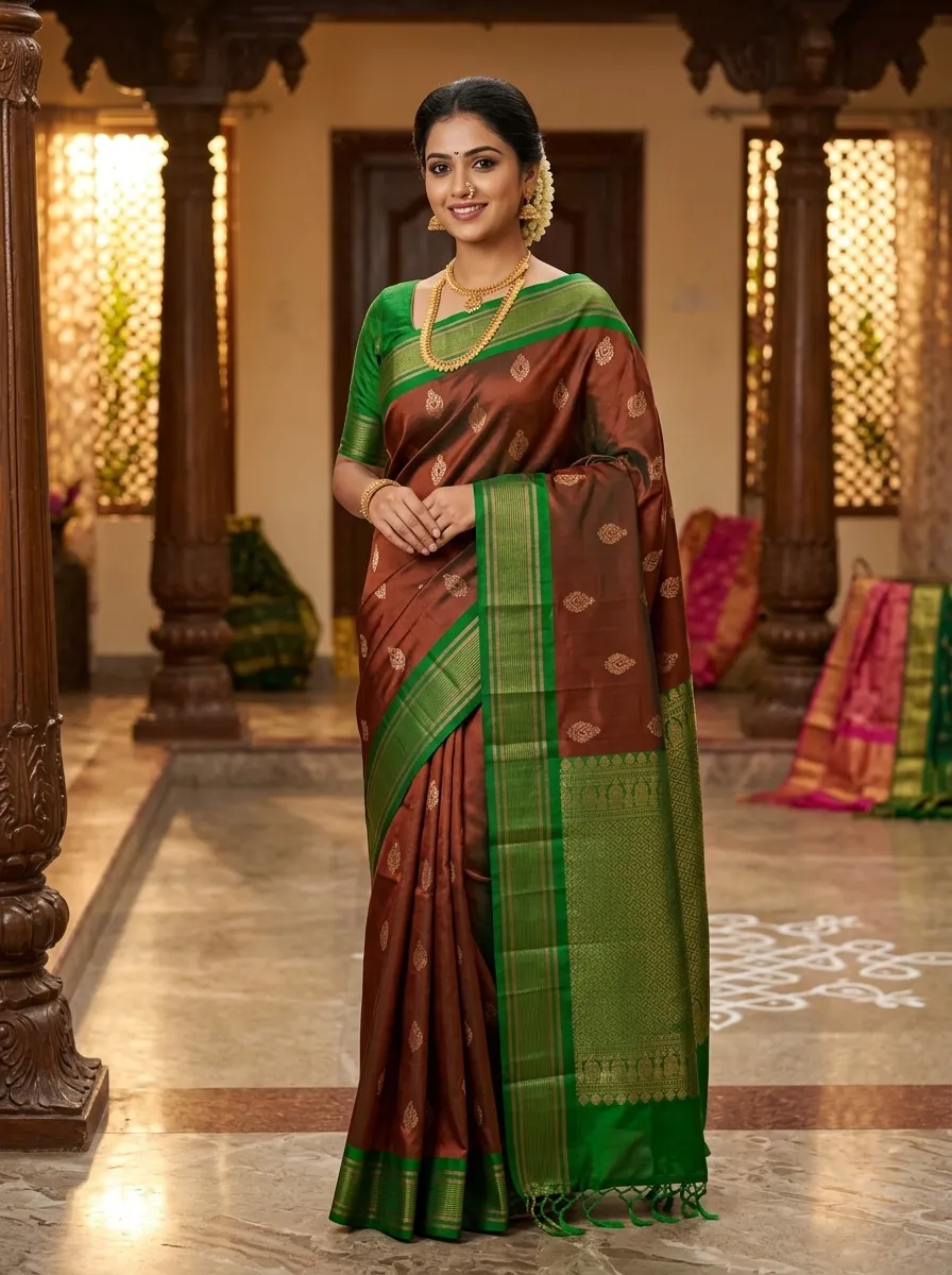 Green & Red Traditional Kanchi Saree